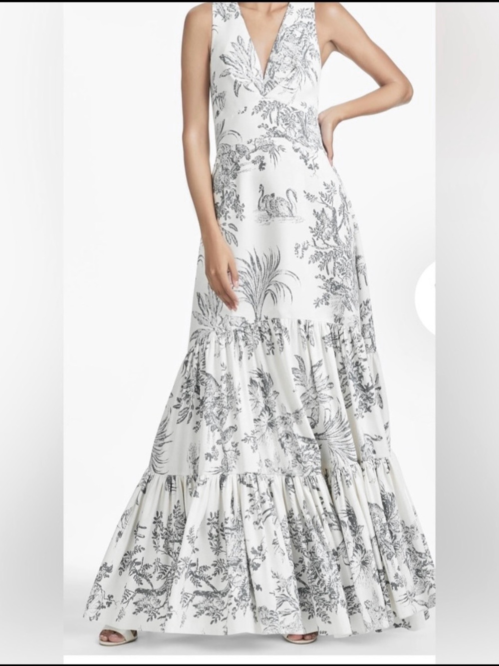 Sachin + Babi Ivory Maxi Dress with Grey Toile Print